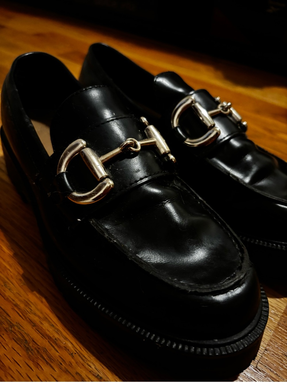 Black Women's Leather Horsebit Loafers - Picture 3 of 6